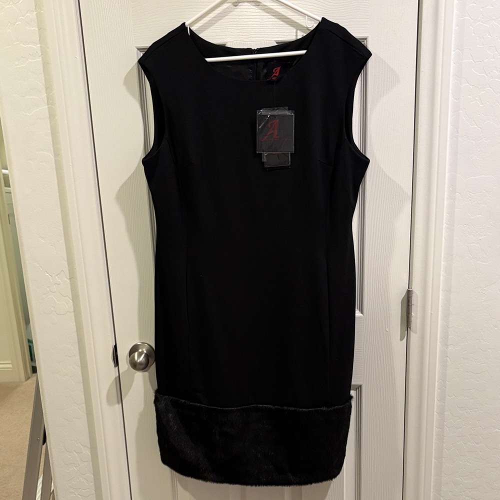 Adrienne Landau Black Mini Dress with Fur Trim